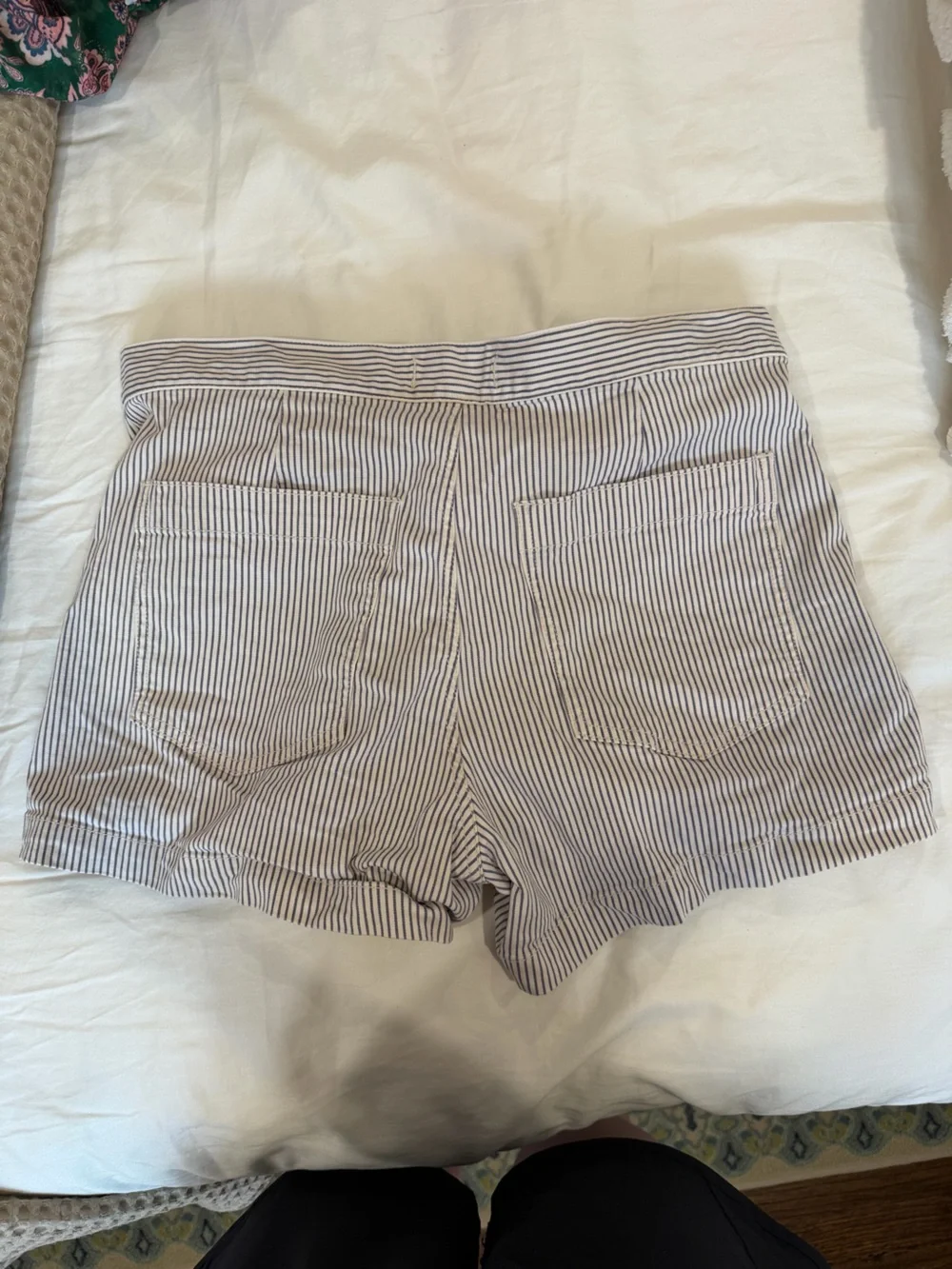 Madewell White and Navy Striped High-Rise Cotton Shorts